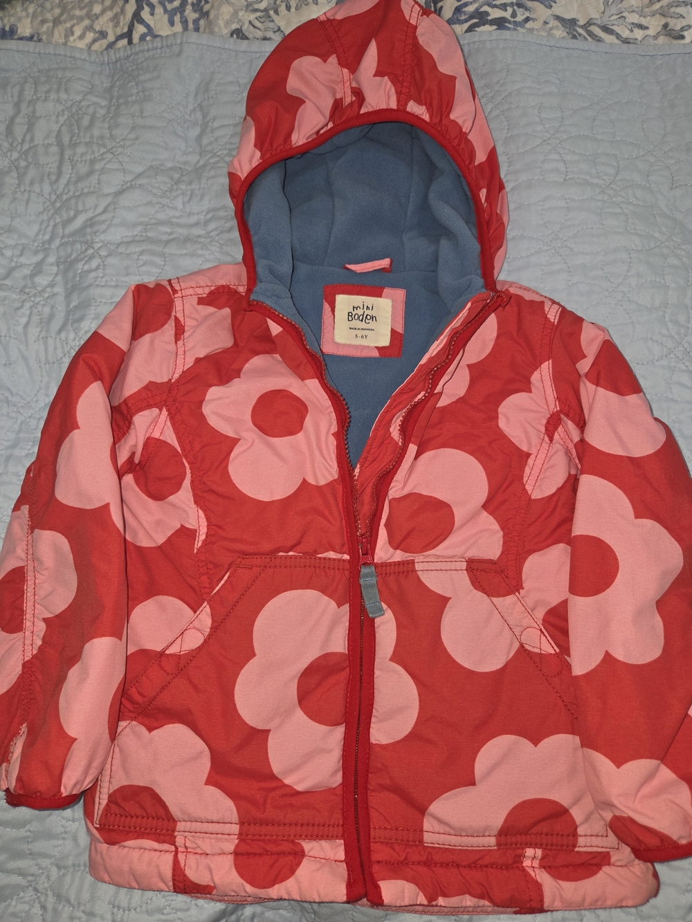 mini Boden Pink & Red Floral Hooded Kids Jacket